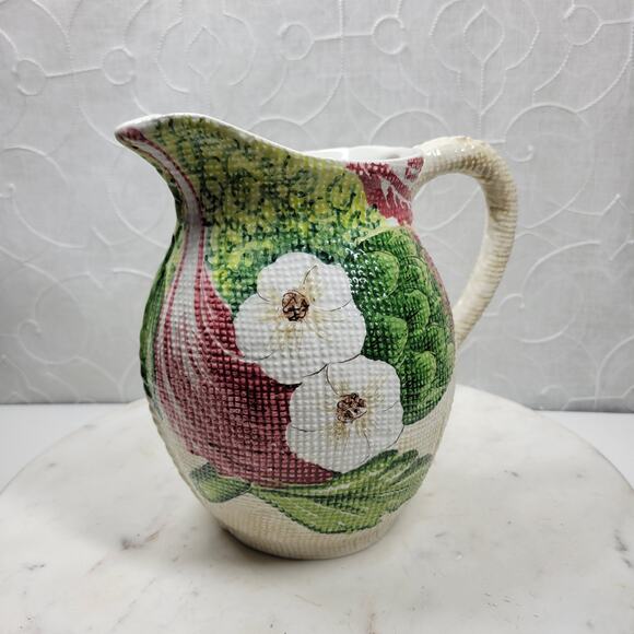 Vintage Italian Hobnail Pitcher 7.5" Floral Hand Painted Ceramic Vase Jug - Picture 1 of 16